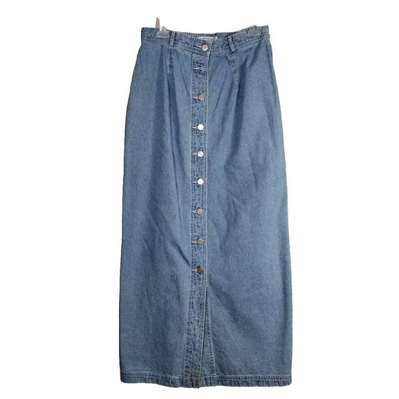 Women's Jean Skirt Size 12 Button Up Denim Vintage Karen Kane Trendy Skirts - Picture 2 of 10